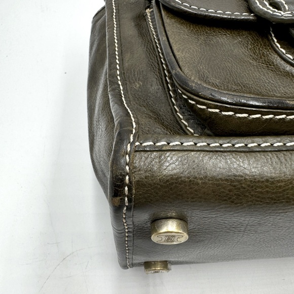 Auth Celine Vintage Olive Green Polished Leather Tote Bag Purse Handbag Preloved - Picture 8 of 16